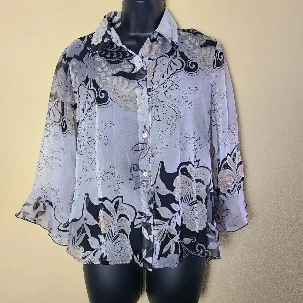 Nicola Sheer Button Up Top - Picture 1 of 8